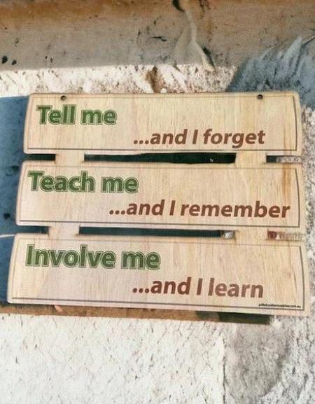 Wood: Teach and Involve Learning sign