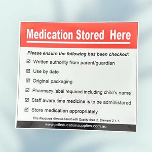checklist sticker for correct storage of medication in early education