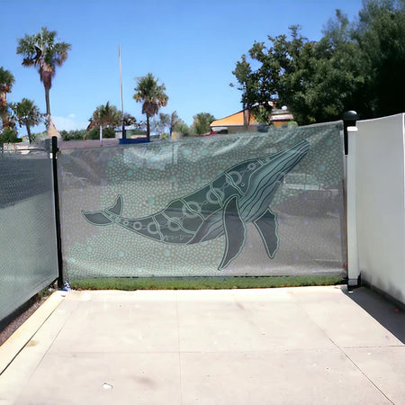 Aboriginal art of a whale printed on banner mesh