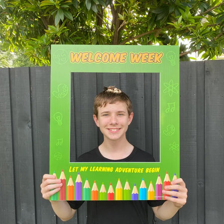 Welcome week photo booth frame for schools