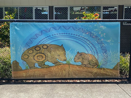 Outdoor banner mesh Indigenous art