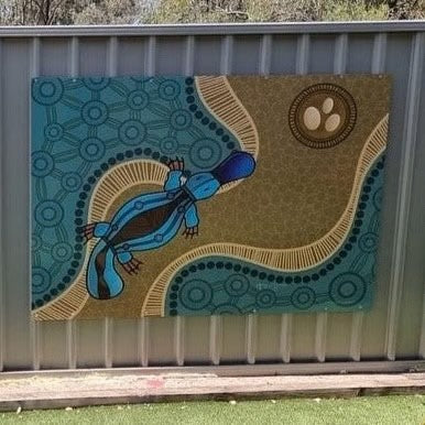 Platypus with eggs Indigenous art banner