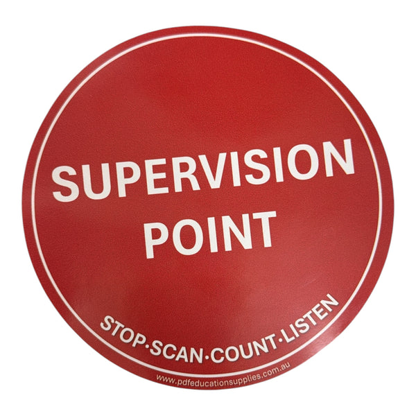 A round red sticker with white text reading 'SUPERVISION POINT' 