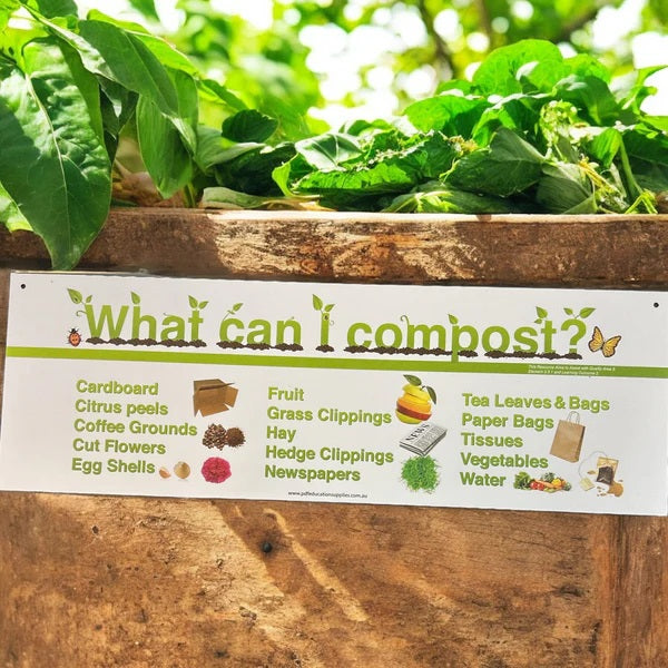 sign with items which can be composted