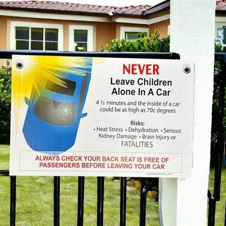 reminder sign not to leave children in cars unattended