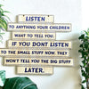 the importance of listening to children reminder sign