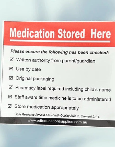 checklist sticker for correct storage of medication in early education