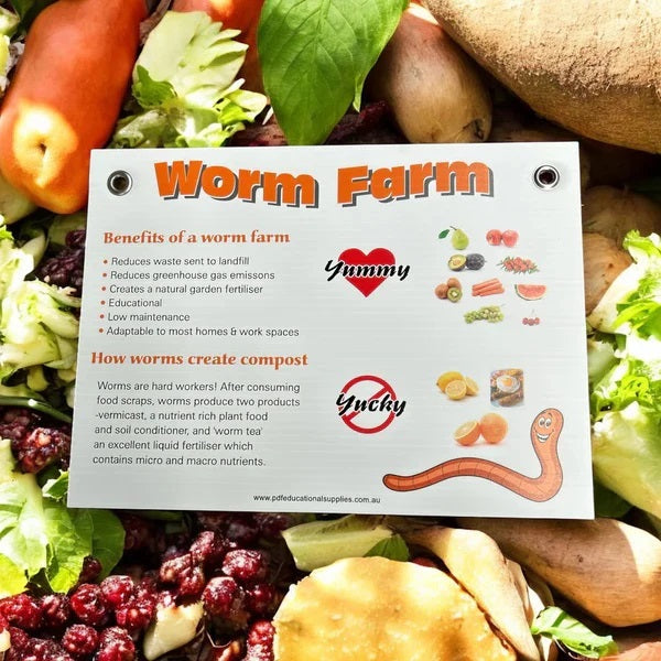 Educational sustainability worm farm sign