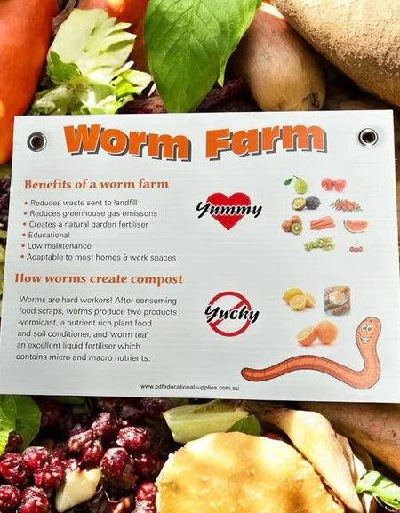 Educational sustainability worm farm sign